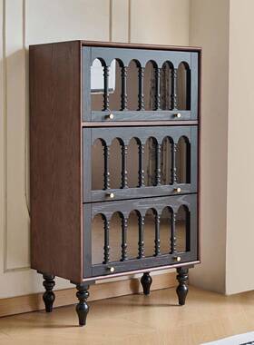 法厅式复古QLE实木餐边柜客美靠墙酒柜小户型家用古风式收纳储中