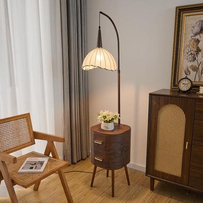 卧5738室装饰置物中古风厅松木落地灯氛围客感沙发实台木床头柜灯