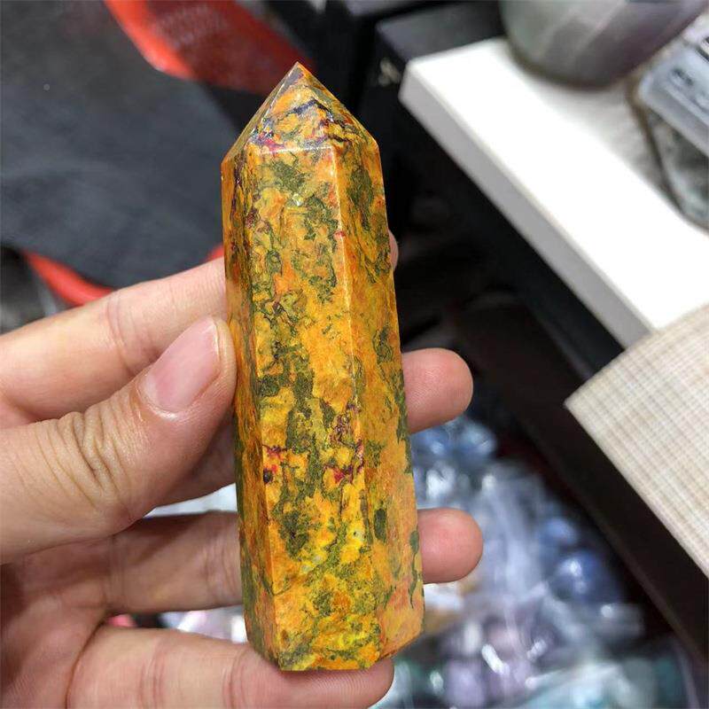 柱IGR然水工晶原石天雄黄石单尖六棱柱电商家居艺品摆件
