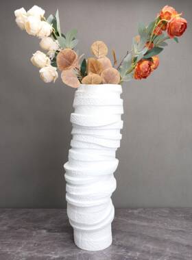 北欧极简白色脂罗厅圈花器插花干树花板房卧室客餐厅饰样HBT品摆