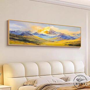 轻挂画卧奢山室SJQ高级卧房壁画日照靠山床客厅间感头背有金装饰