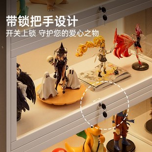 手办展示柜带锁带灯家用落地模型收纳置物架亚克力透明多层收纳柜