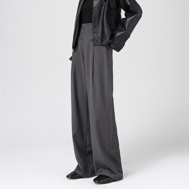 灰色西装裤女2024秋季新款高级感垂感直筒显瘦宽松拖地窄版阔腿裤