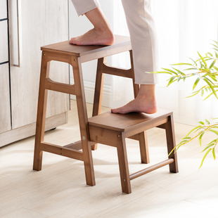 多功能二步梯凳家用折叠凳登高楼梯台阶凳子两用实木高凳人字梯子