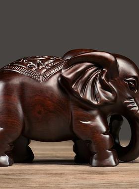 实木雕刻大象摆件一对吉祥象家居客厅酒柜装饰办公室摆设中式送礼