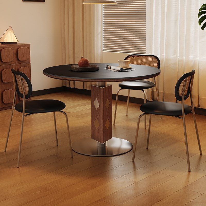 中古圆桌小户型家用客厅复古1米洽谈圆形金属包豪斯实木岩板饭桌