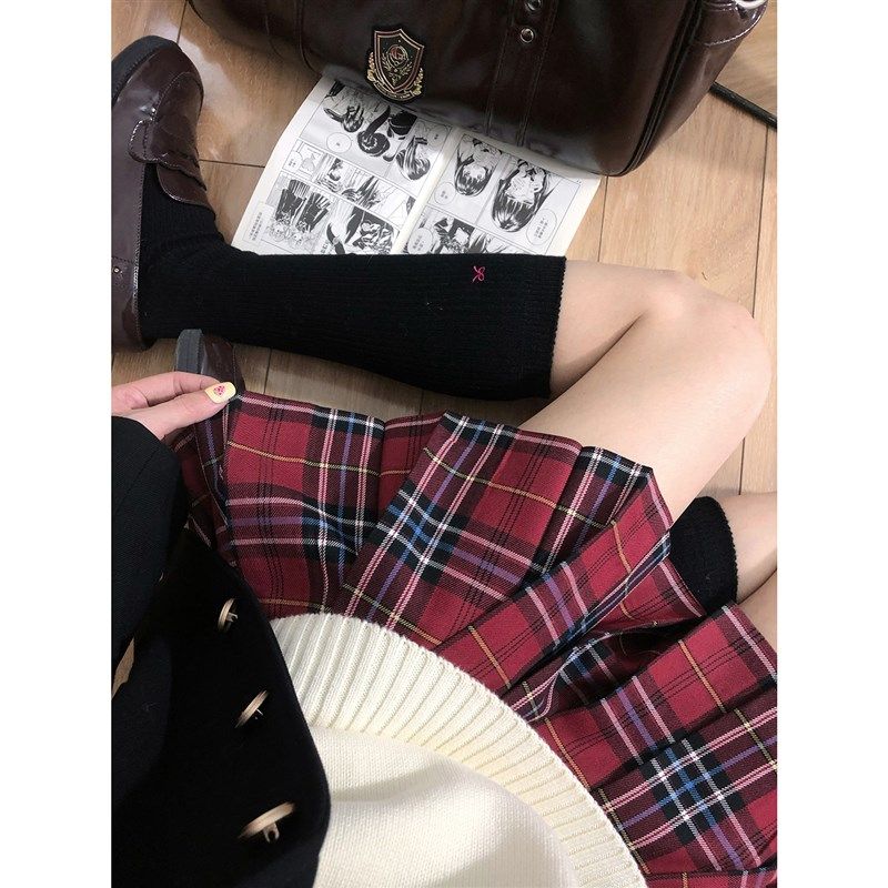 东京岁时记jk制服套装女夏高腰半身裙红色格裙短袖衬衫新款套装