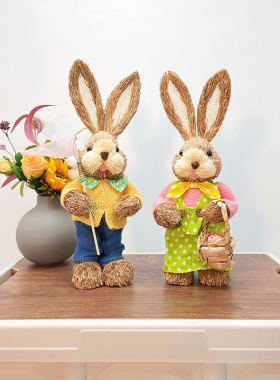 草编兔子客厅装饰网红桌面摆件家居饰品创意可爱新婚乔迁礼物公仔