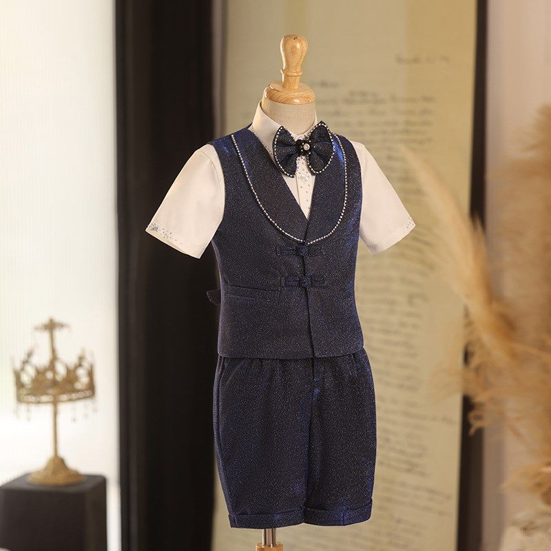 男童西装套装短袖儿童礼服主持人走秀小男孩花童小西服钢琴演出服