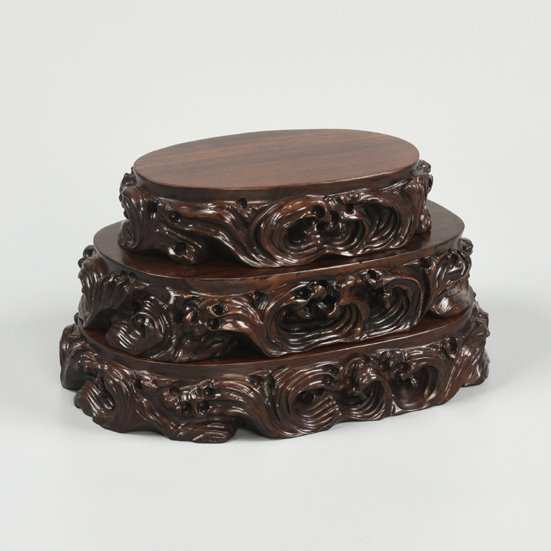 黑檀雕刻工艺品奇石摆件底座玻璃罩垫高底座观音坐莲架子花瓶托架