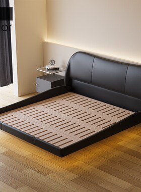 artcolor/侘寂风悬浮床轻奢黑色皮艺床意式主卧床下沉式床双人床