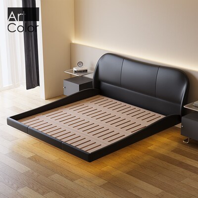 artcolor/侘寂风悬浮床轻奢黑色皮艺床意式主卧床下沉式床双人床