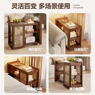 沙发边柜中古风沙发边几实木客厅家用可移动茶几推车卧室床头边桌