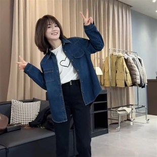 复古加绒加厚牛仔衬衫外套女装2024秋冬新款休闲显瘦叠穿衬衣上衣