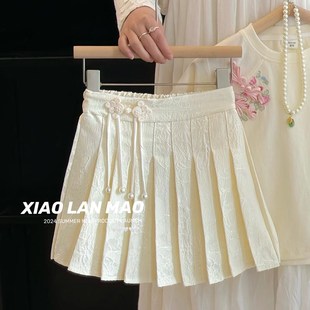 女童国风半身裙裤24年夏季儿童女孩百褶裙中式百搭盘扣提花A字裙