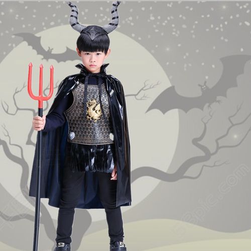 万圣节服装儿童男女表演道具恶魔装扮披风牛角牛魔王三叉斗篷套装