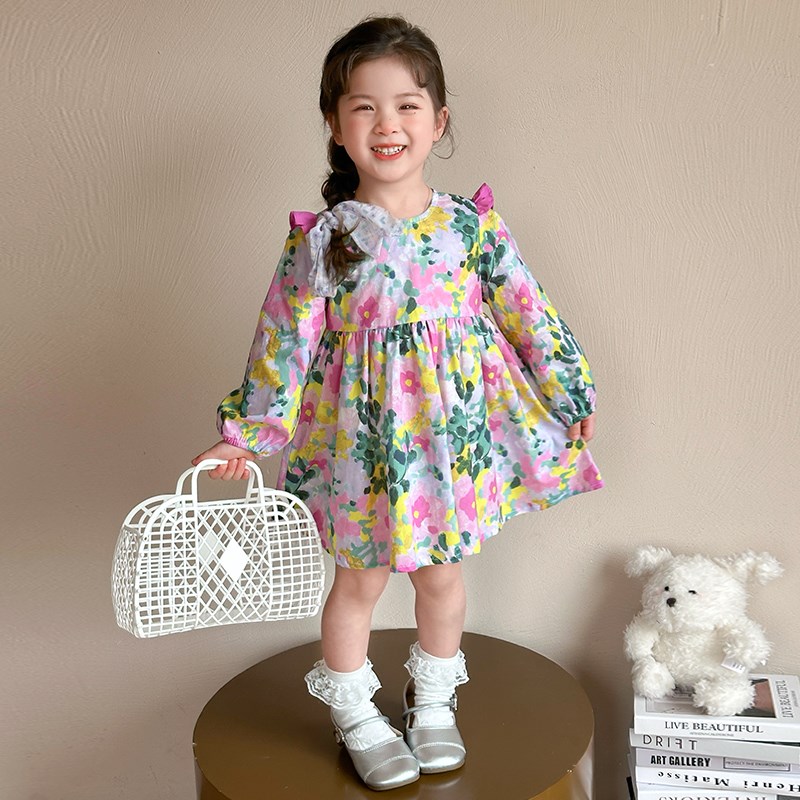 女童连衣裙春秋2025新款儿童洋气春季女宝宝长袖碎花春装公主裙子