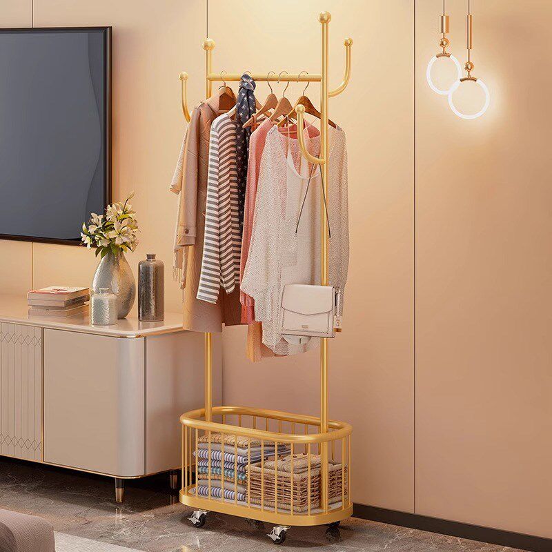 衣架落地卧室可移动挂衣架带轮家用客厅轻奢晾衣架金属简易衣帽架