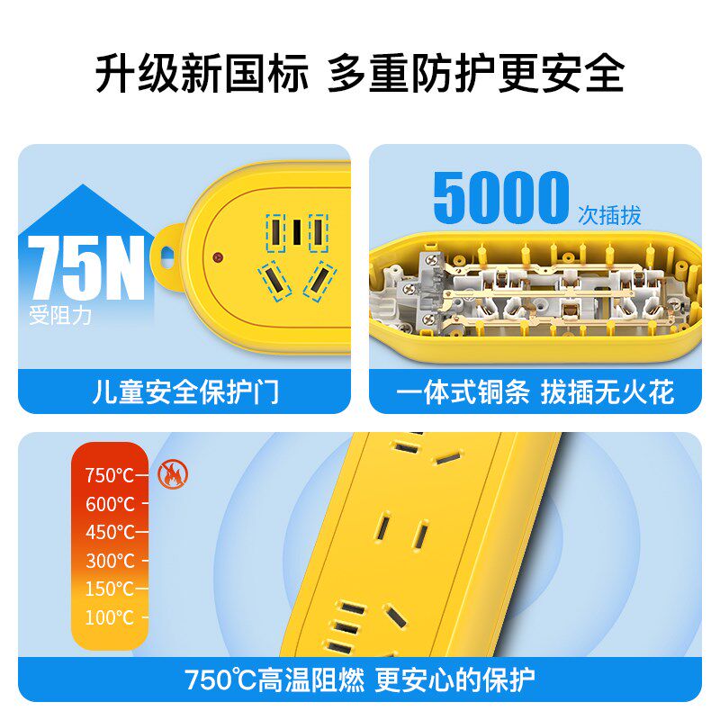 拳王插座不带线无线插排插线板多功能多孔工程用接线板工地拖线板