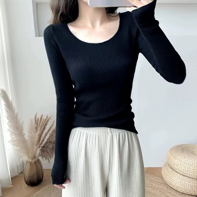 黑色针织打底衫女内搭毛衣2024年秋冬季新款低领长袖洋气紧身上衣