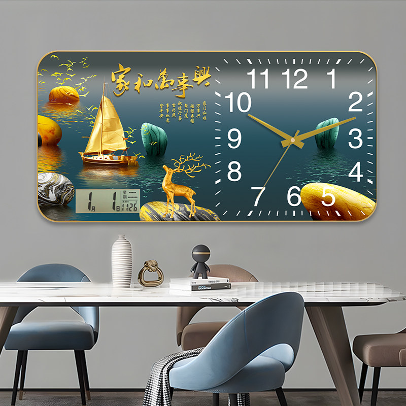 高档万年历客厅挂钟家用钟表静音座钟台式墙上时钟卧室石英钟挂表