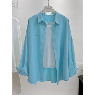 夏季新款粉色防晒衬衫女装薄款外套休闲百搭长袖衬衣上衣外搭开衫