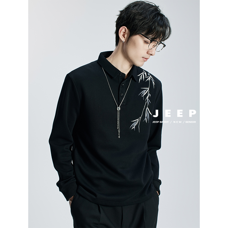 吉普高级感新中式国风刺绣卫衣男长袖2025年秋季新款韩版宽松上衣