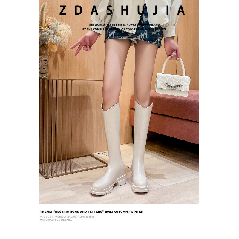 内增高长筒靴女2025秋冬新款150矮小个子厚底白色长靴高筒骑士靴