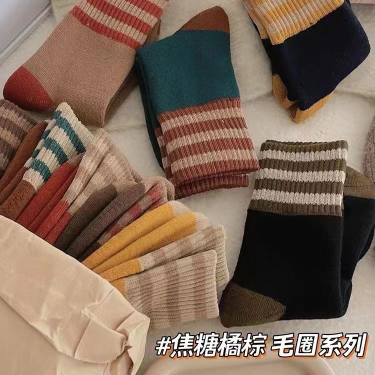 加厚条纹袜子女tu款中筒i