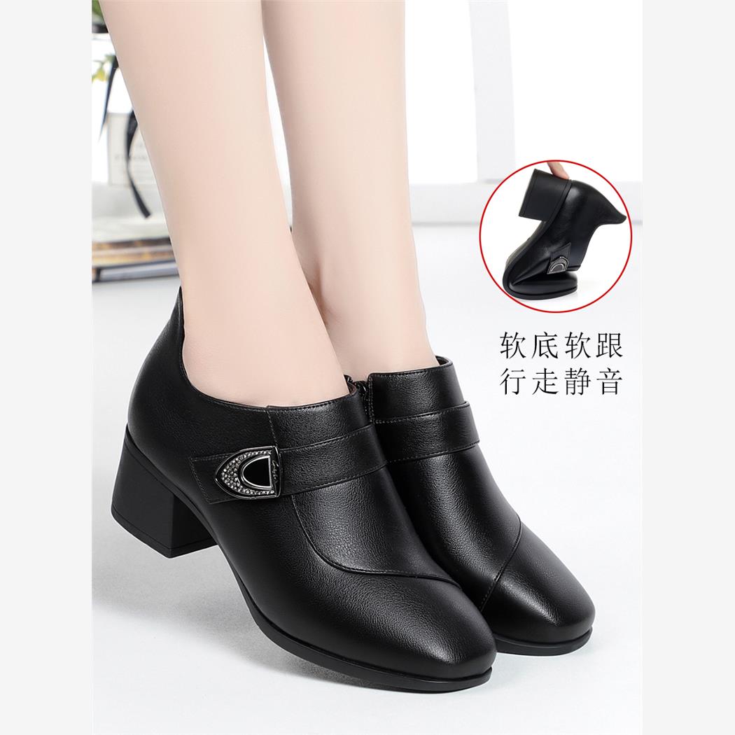 深口粗跟中年妈妈鞋单鞋软底舒适方头中老年大码女士皮鞋女鞋秋冬