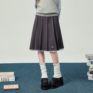 花铃太太jk百搭中长款花边箱褶裙冬季女新款时尚洋气设计感半身裙