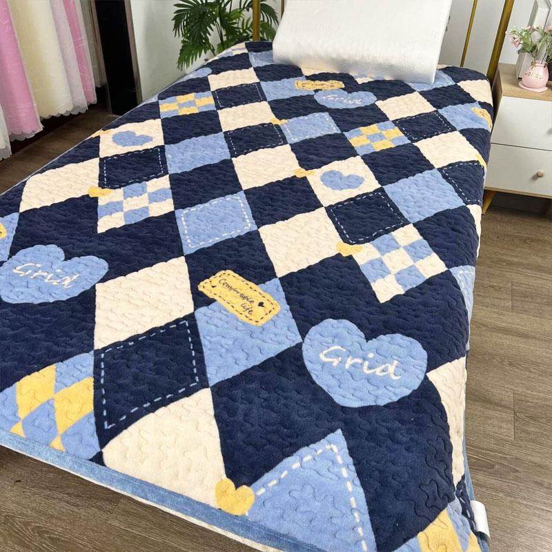 三件套牛绗缝奶绒床盖单学件生宿舍加厚HIT双人夹棉床单保暖毛毯