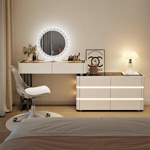 新款斗实木梳妆台卧室现代H10软包简约钢化玻璃化妆化桌柜体妆一
