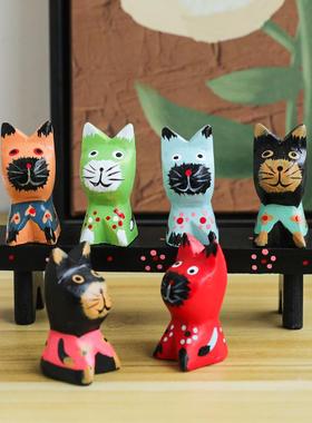 北欧约巴厘岛风格手简工绘彩C237套木凳小猫咪家居装饰工艺品六摆