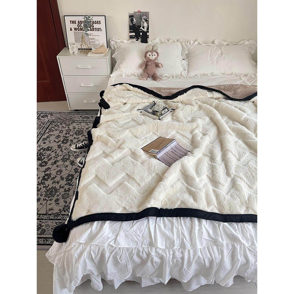 诗妮加厚层保卡暖双兔毛绒毛毯卧室牛奶盖绒KSN20230毯子办公室沙