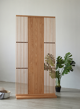 舍间/北欧实木简约移动隔断 客厅家用红橡木玄关屏风日式原木座屏