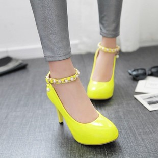 女鞋 漆皮一字扣水钻高跟鞋 新款 韩国甜美公主鞋 防水台细跟圆头单鞋
