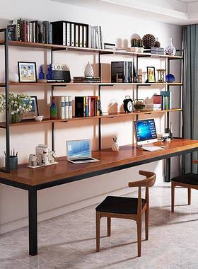 dd19.12.美式式实木书桌书架组合书能房多功台电脑桌家用写字桌办