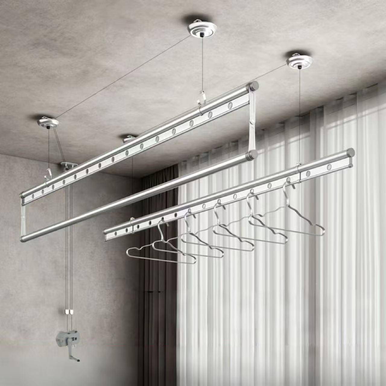 降晾衣升架阳台手摇衣杆三杆家用晾衣架晾衣593架手动升晒降晾衣