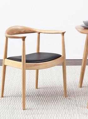 北欧休闲木蜡餐椅30239白木尼迪总统椅实酒店咖肯啡厅餐厅扶手靠