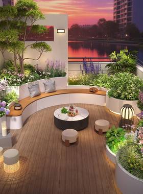 植庭院不锈钢花YM-HXZD-箱园坐凳组合户外露台花弧形种箱花坛景成