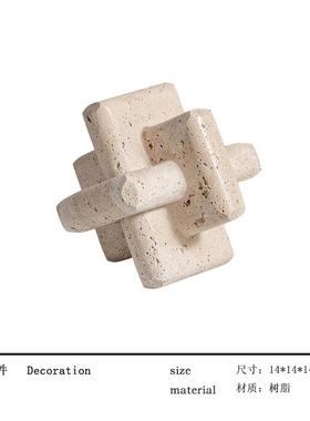 现板代轻奢几何环形摆件饰创意艺视术仿洞石样间ZXK客厅酒店电柜