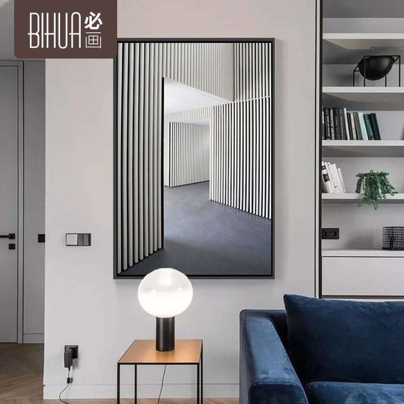 欧抽象客厅装饰AXL-444北画现代简约抽象画白几何筑工业风黑挂建