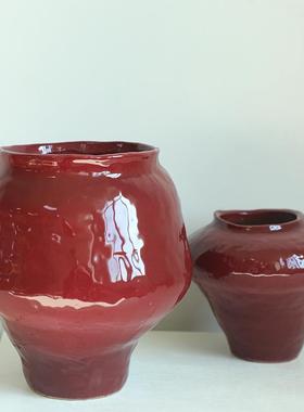 安拉红陶瓷花瓶现代新中式客厅插花摆哥件样板玄ENE关高级感间装