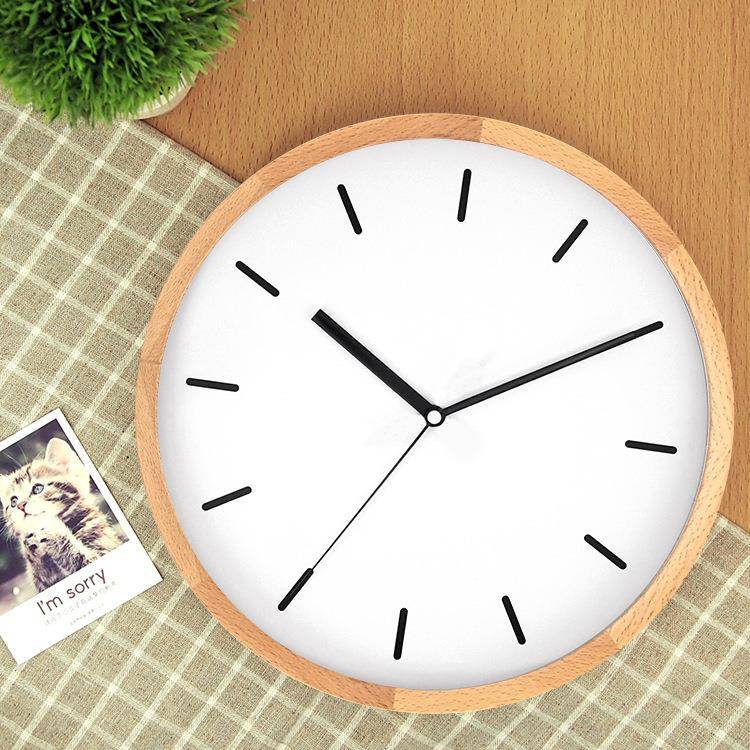 厂家销新静款木纹挂钟榉12w52木时尚创意实音木钟客直厅卧室圆壁