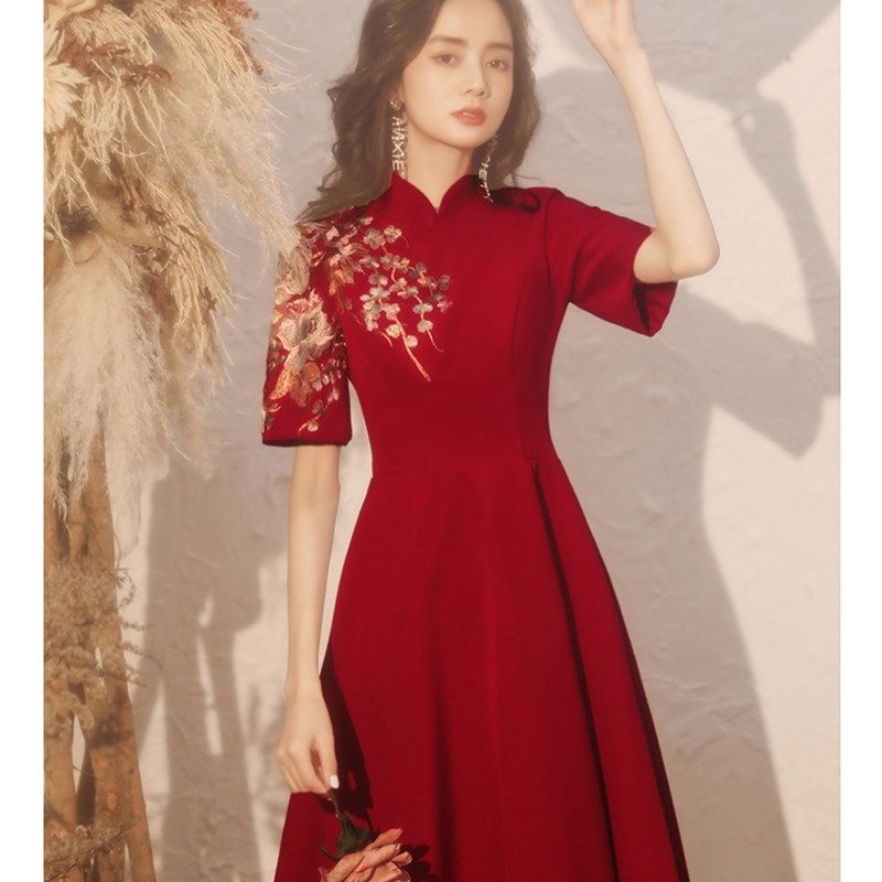 2022款迎宾礼仪旗袍女学生合唱演出服中国风颁奖礼服高端气质长裙