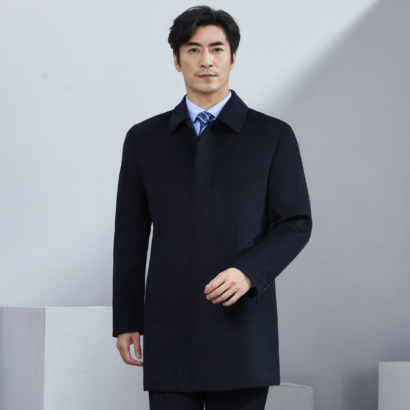 红都男装成熟稳重中老年男士大衣中长版羊毛呢子加棉厚款翻领外套