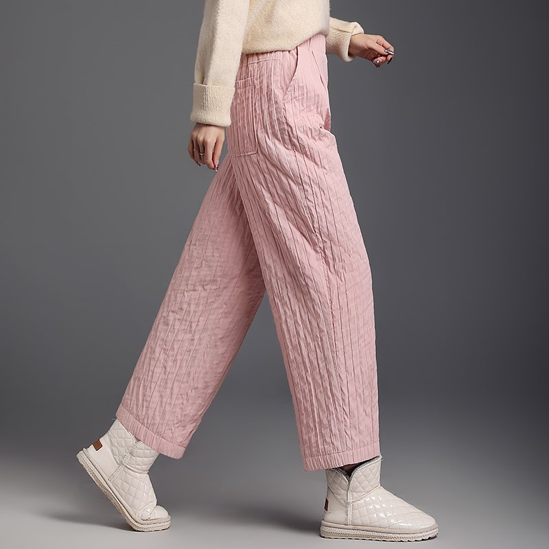 新国标2024新款休闲高腰阔腿裤女羽绒轻薄外穿九分时尚直筒小个子