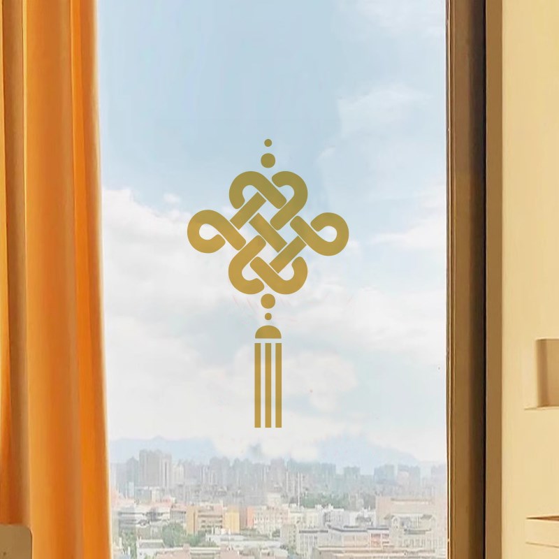 中国结春节喜庆新年装饰贴纸橱窗贴家用氛围自粘墙贴电梯玻璃门贴