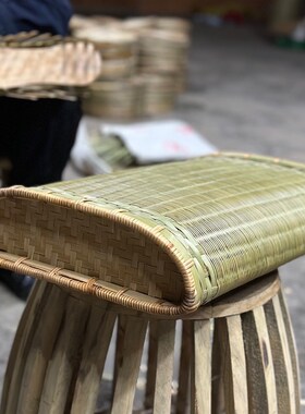 手工竹编枕头竹凉枕睡眠睡觉单人枕脊椎竹凉枕(配枕套和凉扇)
